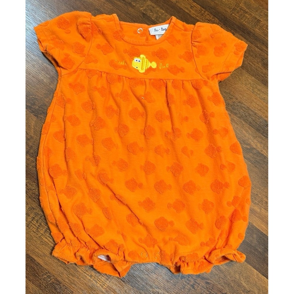 Vintage infant bubble romper. Orange with little fish.  Sz 6 months. Summer fun